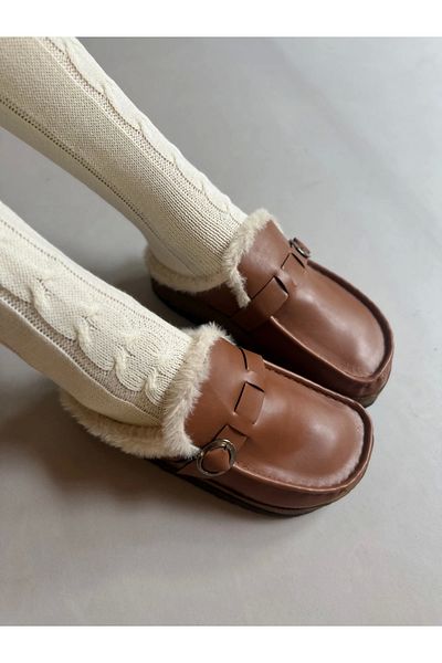 moneta boutique Γυναικείες Γούνινες Ορθοπεδικές Δερμάτινες Παντόφλες -Ταν