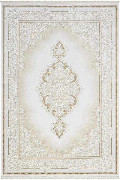 Karmen Halı Elegance Eg001a Beyaz Halı Gold Sedef Detaylı Göbekli Modern Visk...