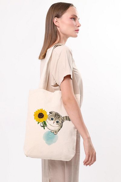 Çınar Bez Çanta Geantă tote pisică floarea soarelui din pânză C1614
