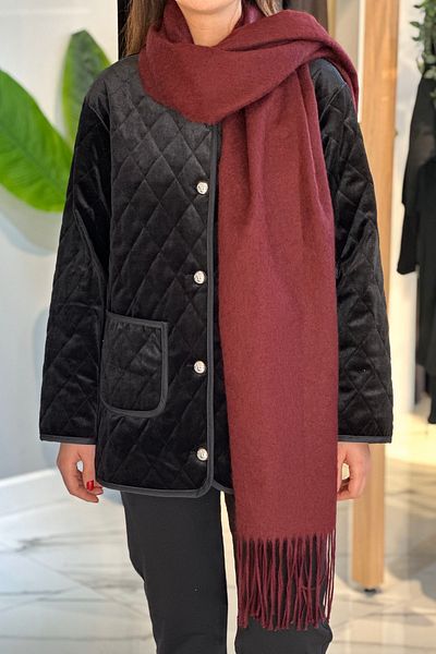 REMSA Burgundy Tassel Boucle Scarf Shawl - 45X200 Cm, 1285 Model