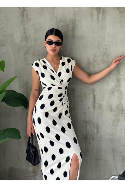 Angel Mia Φόρεμα από κρεπ εκρού - Σχέδιο με κουμπιά