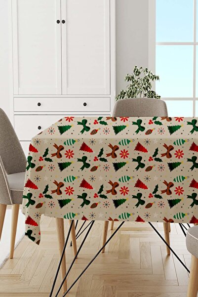 Viva Home Beige New Year New Year Christmas Christmas Tablecloth Mso540