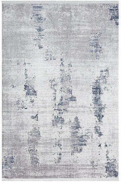 Karmen Halı Elegance Eg013a Gri Halı Lacivert Detaylı Modern Viskon Doğal Ipl...