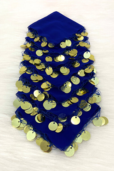 ZEYMERADE Saks Mavi Gold Şifon Halay Mendili 1 Adet, Gelin Damat Düğün Kına S...