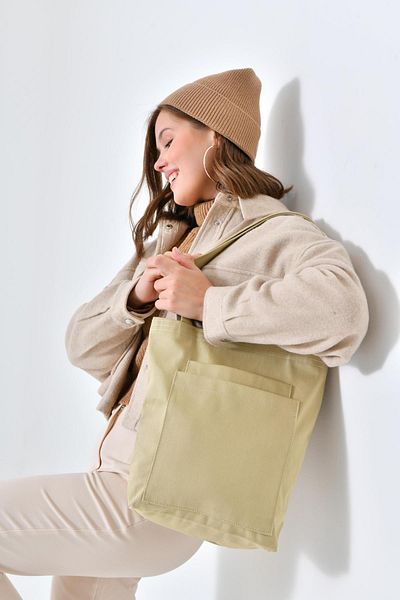Bagg Beige Gabardine Bag with 2 Pockets