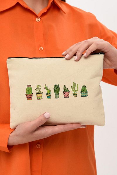Çınar Bez Çanta Τσάντα μακιγιάζ από καμβά Clutch Colorful Cacti