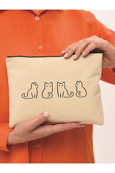 Çınar Bez Çanta Τσάντα μακιγιάζ Clutch Tiny Cats Canvas