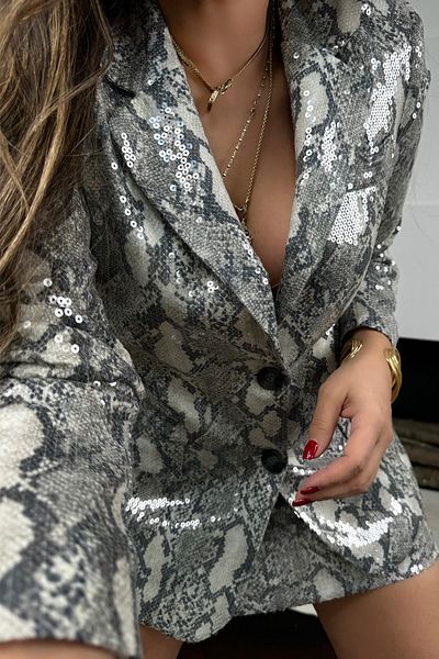 Sohotique By P Gray Sequined Snakeskin Printed Blazer Jacket