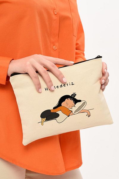 Çınar Bez Çanta Τσάντα μακιγιάζ από καμβά με στάμπα Clutch We Handle