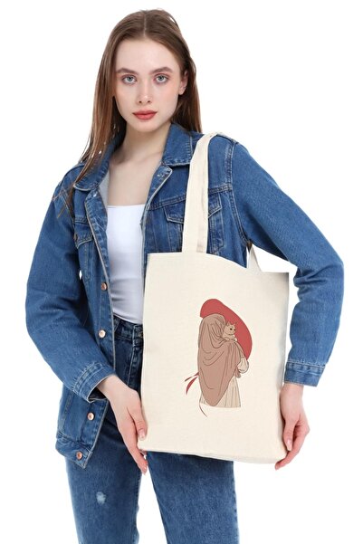 Çınar Bez Çanta Geantă de umăr din pânză pentru fetiță cu Hijab Cat