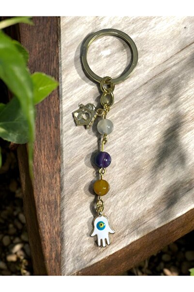 Sunshe Atelier سلسلة مفاتيح بتصميم حجر العقيق الطبيعي (Nazar-Energy-Peace)