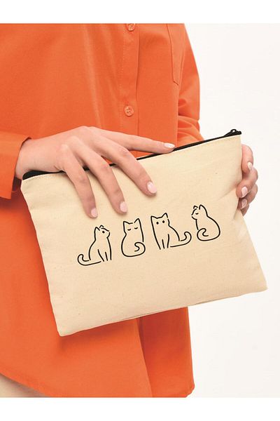 Çınar Bez Çanta Τσάντα μακιγιάζ Clutch Tiny Cats Canvas