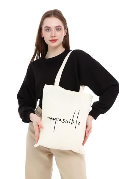 Çınar Bez Çanta Impossible Baskılı Ham Bez Çanta