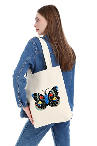 Çınar Bez Çanta Полотняна сумка з принтом метелика