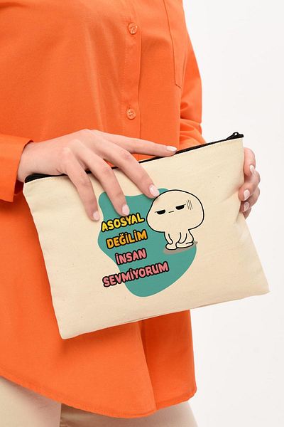 Çınar Bez Çanta Τσάντα μακιγιάζ από καμβά με στάμπα Clutch