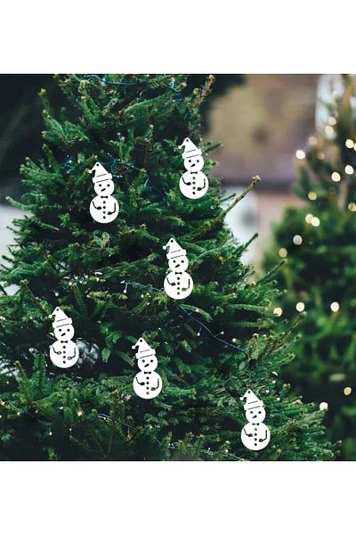 TVS LAZER TASARIM Christmas Special Wooden White Snowman Tree Gift Ornament Pine Tree Ornament Christmas Ornament Set of 6