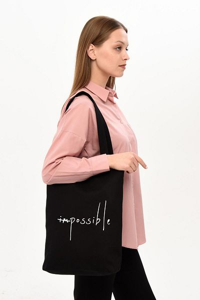 Çınar Bez Çanta Geantă neagră Canvas Impossible imprimată