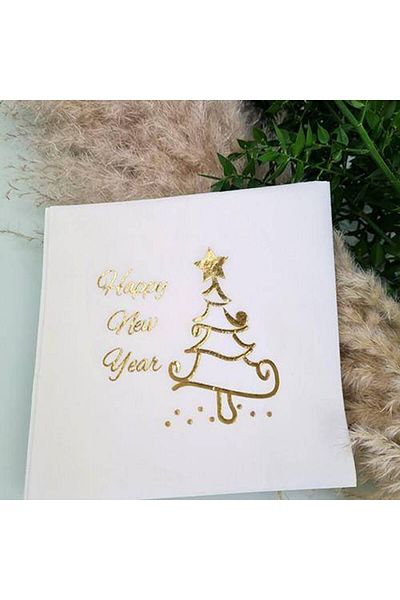 Parti Dükkanım Happy New Year Gold Leaf Napkin White 16 Pieces