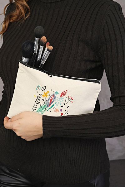 Çınar Bez Çanta Τσάντα μακιγιάζ Clutch With Love Canvas