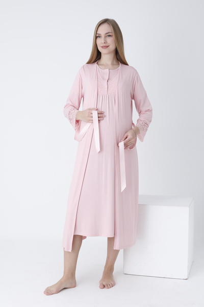 Miss Dünya Lissa طقم ثوب نوم للحوامل والحوامل مع أزرار أمامية مزينة بالدانتيل