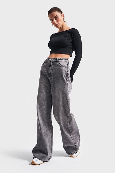 its basic Gray Smoked 4W414 - 100% Koton Palazzo Denim, Wide Leg