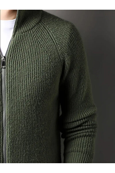 Tarz Cool Men's Stand Collar Zippered Slim Fit Knitwear Cardigan
