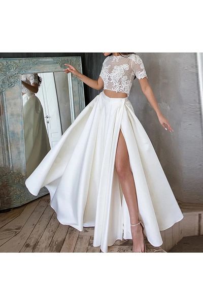 NSMLİFE Women's Elegant Slit Detailed Wedding Engagement and Promise Satin A-Line Pleated Skirt