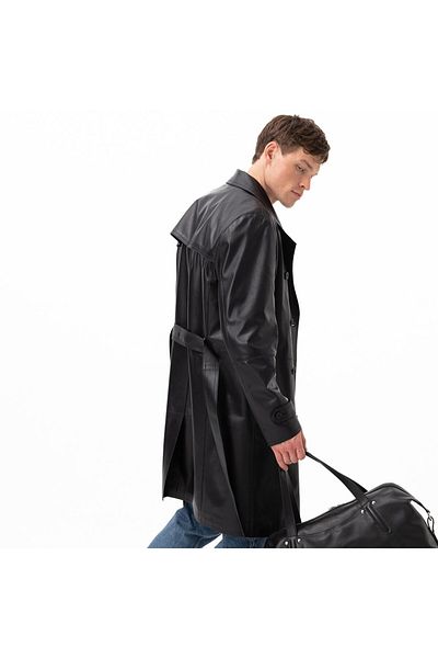Desa Black Men's Leather Trench Coat