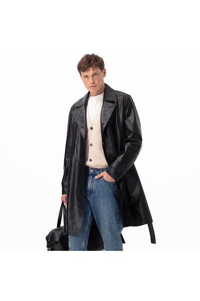 Desa Black Men's Leather Trench Coat
