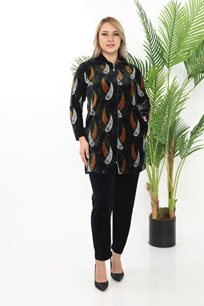 STELLETO Combed Cotton Patterned Velvet Large Size Bottom-Top Set