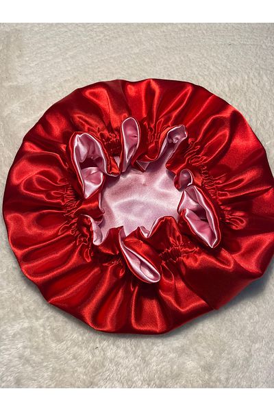 PratikDikisco Double Sided Red Pink Satin Hair Cap / Beanie for Curly Hair