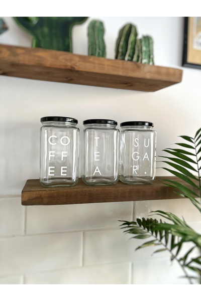 Atölye Merdiven 3-Piece Glass Jar Storage Container Tea Sugar Coffee Label Kitchen Organizing Set 850ml