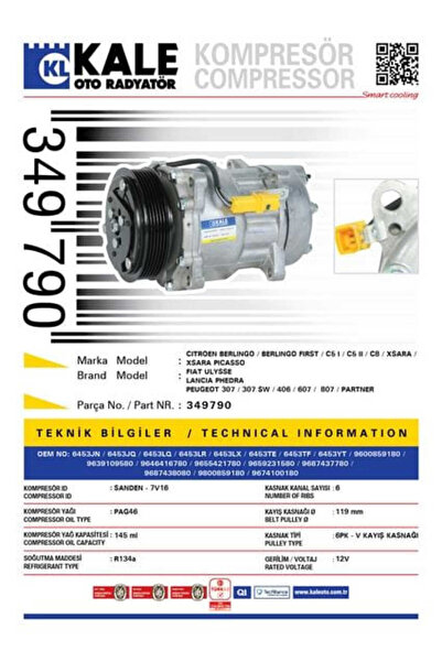 KALE 349790 KLİMA KOMPRESÖRÜ P307-P607-P807-PARTNER-BERLINGO-C8-C