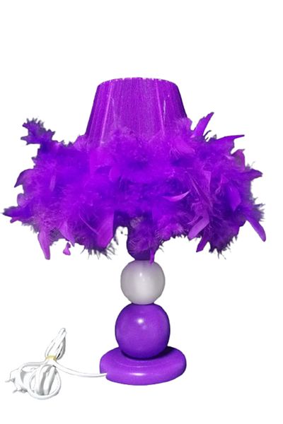 TEKAY AYDINLATMA Purple Wooden Lampshade Bedroom Lampshade Purple White Ball Lampshade