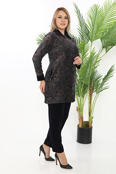 STELLETO Combed Cotton Patterned Velvet Large Size Bottom-Top Set