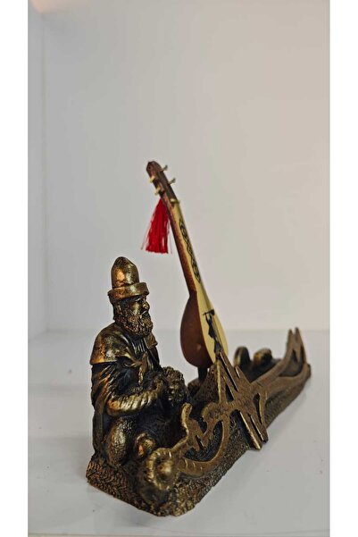 SM Sanat Evi Hacı Bektaş Sazlı Kartvizitlik Zülfikar Kılıçlı Biblo - Altın Eskitme