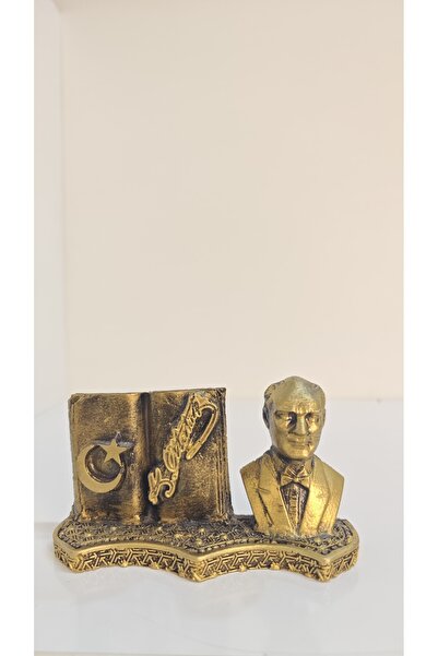 Kitaplı Atatürk Dekoratif Biblo - Gold Eskitme - Masaüstü