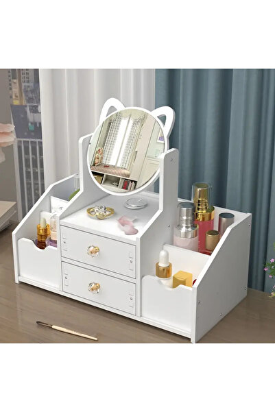 CEDAN Aynalı ve Çekmece ile Makyaj Masası, Toz Korumalı Kozmetik Depolama Kutusu