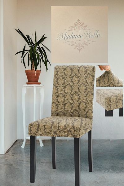 MADAME BELLA 1 τεμάχιο μπεζ μοτίβο σάλι ζακάρ υψηλής ποιότητας εύκαμπτο ελαστικό που πλένεται κάλυμμα καρέκλας χωρίς γούνα