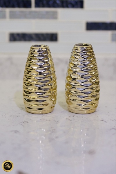 Snow Homs 1-adet Yan Desenli Vazo Gold Biblo Dekoratif Sunumluk Dekor