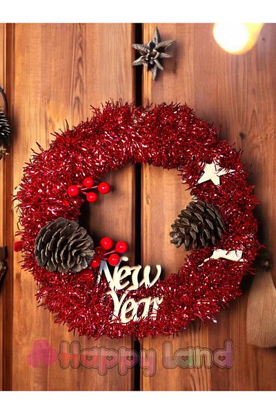 Happyland New Year's Red Metallized Ornate Garland Door Ornament 27 cm