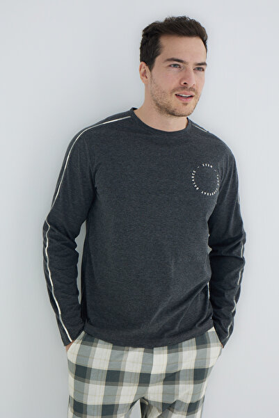 Trendyol Collection Σετ ανθρακί καρό πλεκτό σετ πιτζάμες TMNAW25PT00070