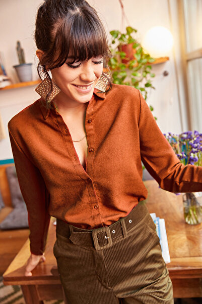 Olalook Women's Brick Thin Corduroy Shirt GML-19000443