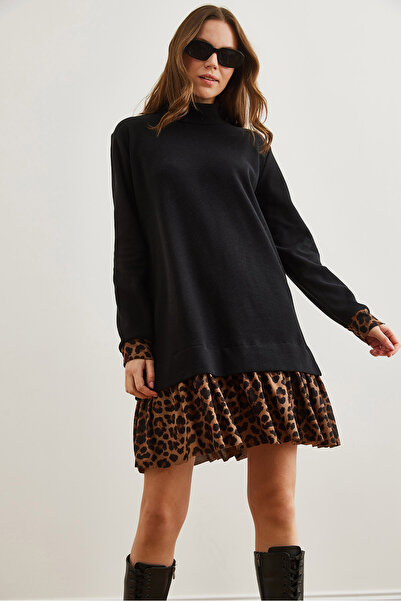 Olalook Dámské černé tmavé leopardí šaty Thessaloniki šaty Elb- 19000965