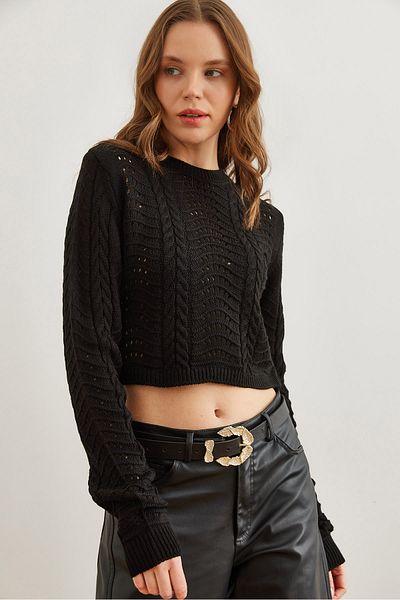 Olalook Pulover negru din tricotaje crop - Wave Braid, KZK- 19000822