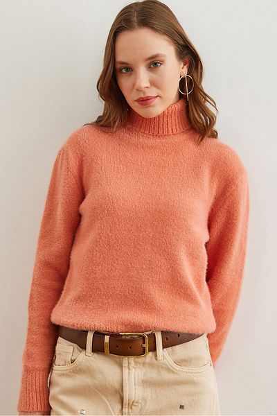 Olalook Pulover de damă, cu gât roscat, cu textura moale, cu barbă, KZK- 19000861