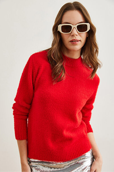 Olalook Red Crew Neck Soft Textured Women's Sweater - Kzk- 19000858
