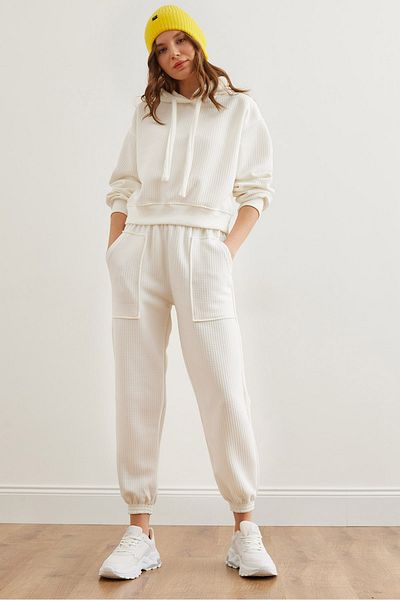 Olalook Γυναικεία λευκή τσέπη Waffle Jogger Sweatpants EFF- 00000079