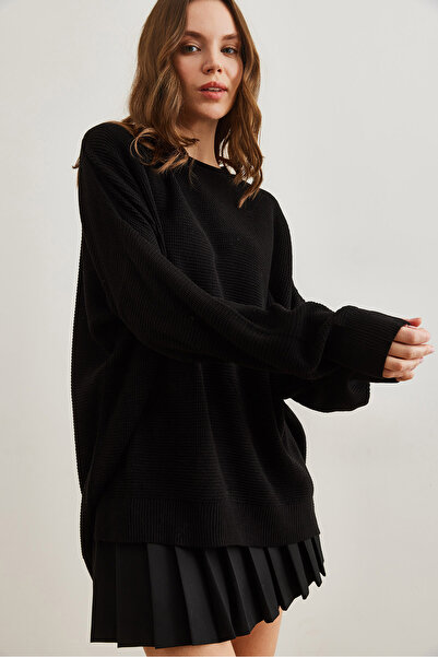 Olalook Жіночий чорний комір з детальним сотовим коміром формальний тонкий в'язаний светр KZK19000909