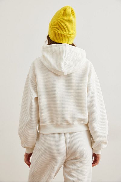 Olalook Weißes Waffel-Sweatshirt mit Kapuze – Damen, SWT- 19000708